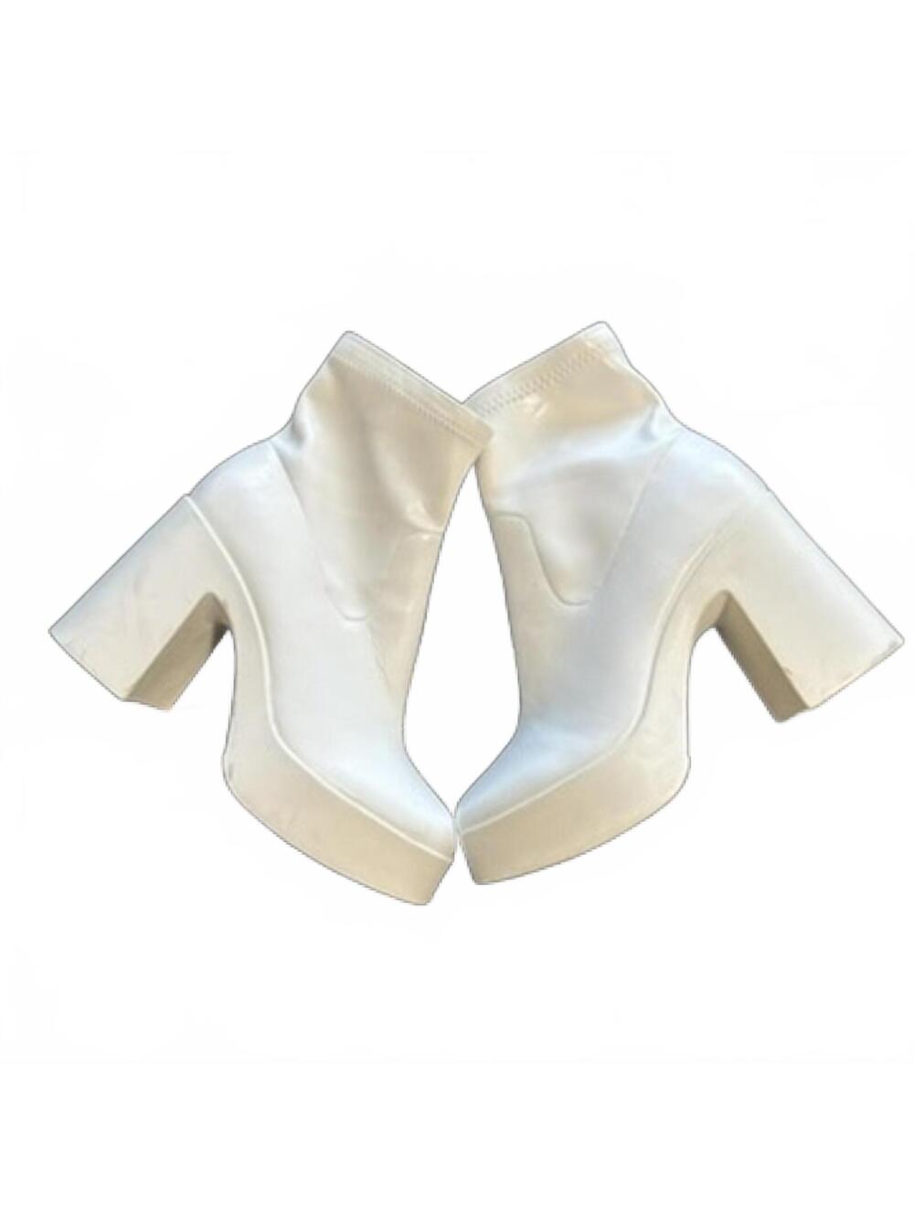 White Platform Block Heel Ankle Boots